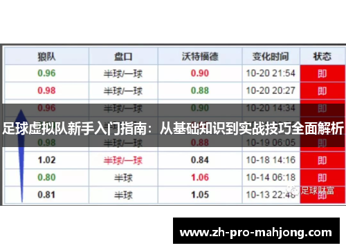 足球虚拟队新手入门指南：从基础知识到实战技巧全面解析